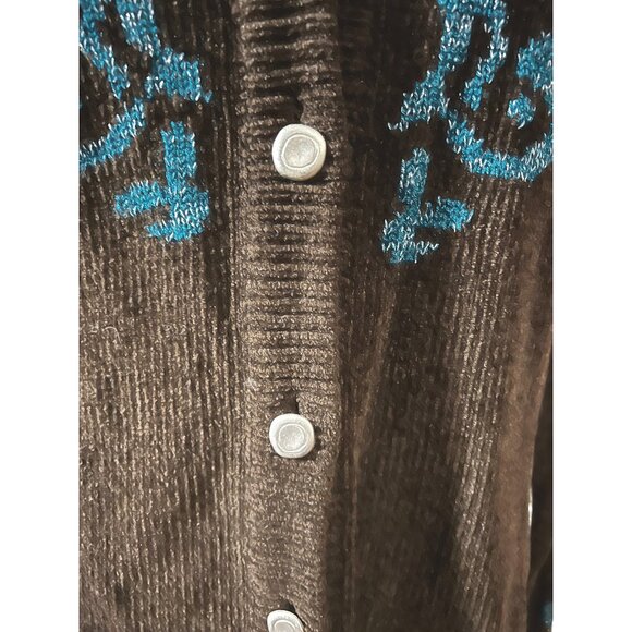 Vintage V Neck Sparkly Cardigan by Gantos Sz Medium Brown & Blue Glittery - Picture 6 of 10